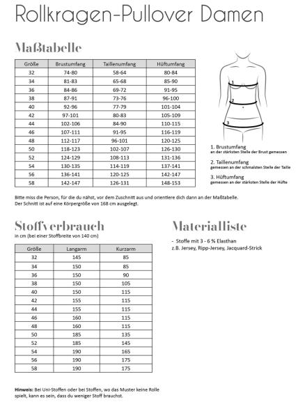 Papierschnittmuster Rollkragen Pullover Damen - Fadenkaefer